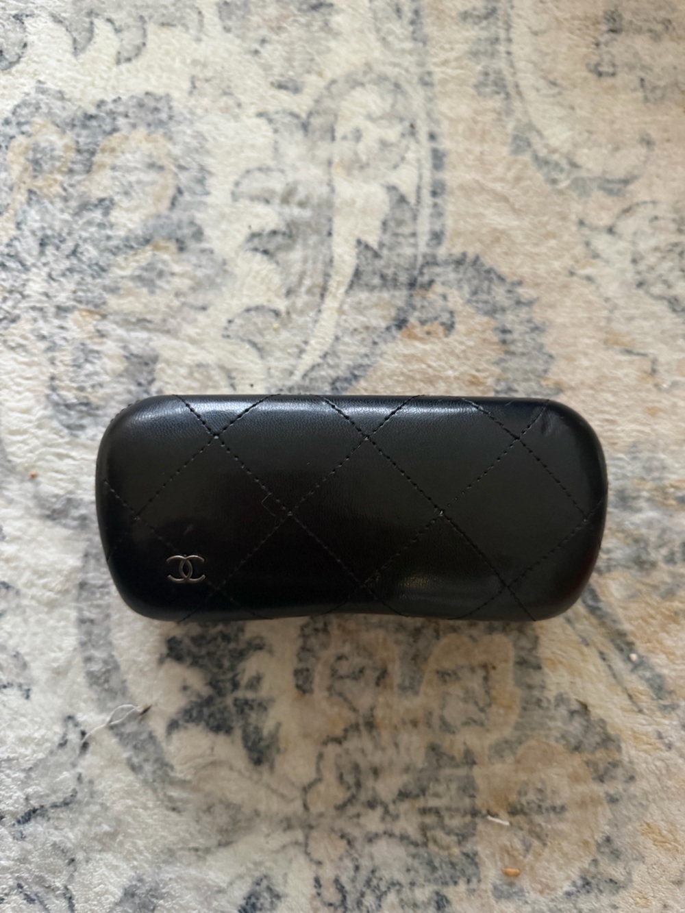 CHANEL Black Quilted Leather glasses Case with CC Logo
